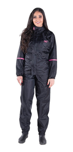 Capa De Chuva Moto Piracapas Nylon Feminina Preta Rosa