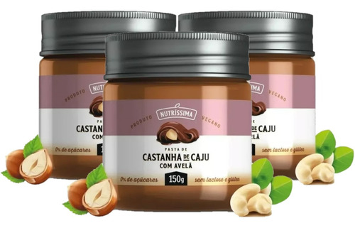 Pasta Castanha Cajú E Avelã Creme Vegana Nutríssima 150g 3un