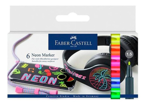 Set 6 Marcadores Faber Castell Neon Marker Punta Media