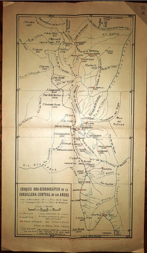 Plano Mapa Oro-hidrografico Cordillera Central Andes 1920 (Usado)