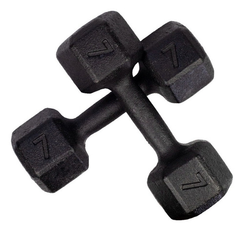 Par Halter Dumbell Sextavado Pintado 7kg P/ Treino Cor:preto Cor Preto