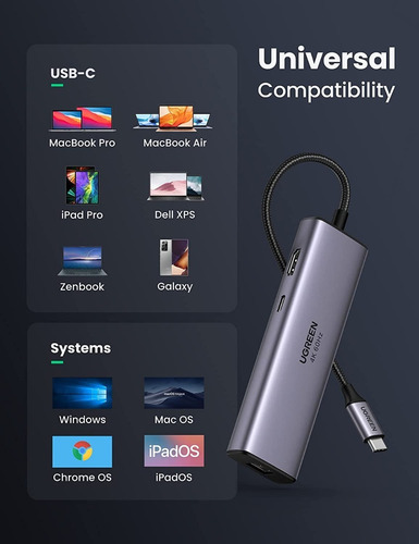 Imagem 9 de 10 de Hub Ugreen Usb-c 7 Em 1 Multi Portas - Rj45 Ethernet 60515