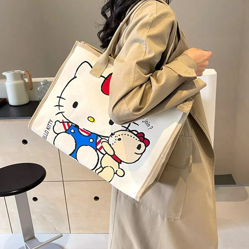 Bolsa De Lona Bolso De Mano Tote Bag Grande Moda Hello Kitty