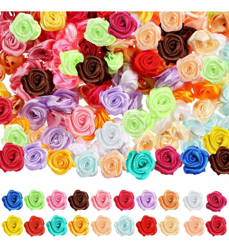 300 Mini Rosa Cinta Saten Flor Tela Pequeña Para Idade