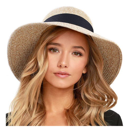 Sombrero De Paja Verano Upf50 Mujer Playa Plegable