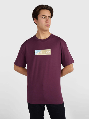 Playera Morada De Hombre Con Logo Estampado De Calvin Klein