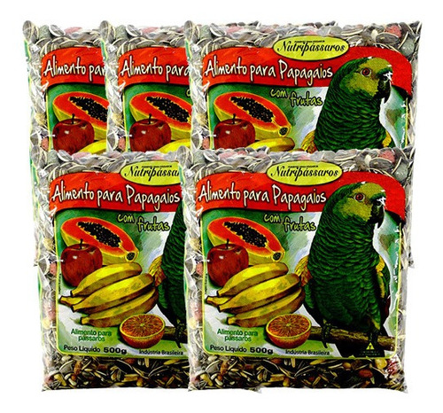 5 Mistura Papagaio Nutripássaros 500g Mix De Sementes