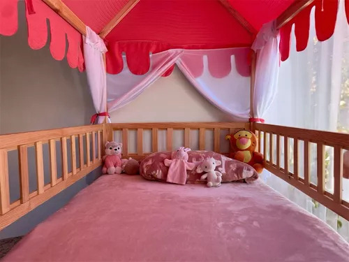 Cama Individual Para Niños Montessori Base De Madera Color Natural Barnizada Mallory