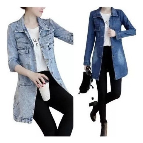 Chaqueta Mujer  Jeans Abrigo Largo Delgadolongitud