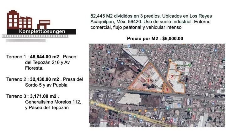 82,445 M2 Divididos En 3 Predios. Ubicados En Los Reyes Acaquilpan