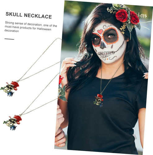2 Colar De Caveira De Halloween Para Mulheres Dia De Los