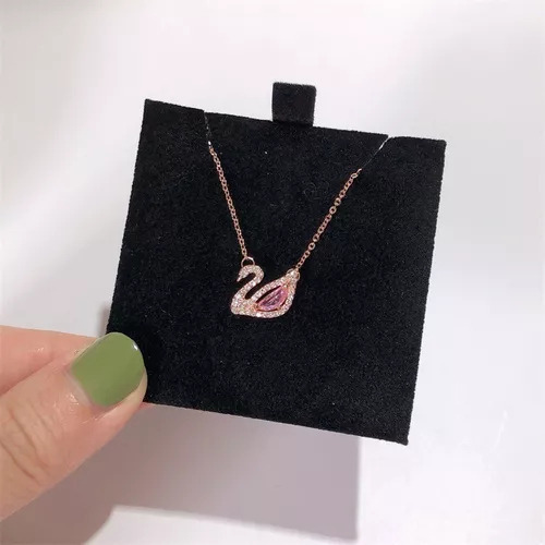 Collar De Cisne Pequeño De Oro Rosa De Plata De Ley S925