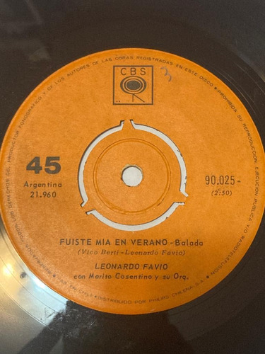 Vinilo Single De Leonardo Favio Mi Tristeza Es Mía Y(w50