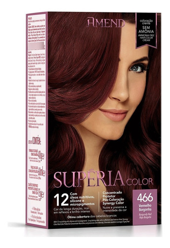 Kit Tintura Amend  Supéria color Coloraçã creme tom 466 vermelho borgonha para cabelo