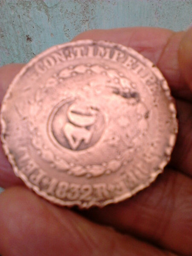 Moneda Año 1832 40 Reales Brasil Pedro 2 -cobre-diámet 4 Cms