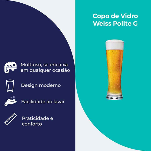 Copo de Vidro para Cerveja Weiss Polite G 685ml, Ruvolo