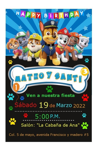 Invitacion Digital Paw Patrol, Unicornio Niños Cumpleaños