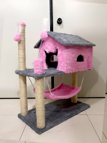 Arranhador Para Gato Casa E Rede Rosa