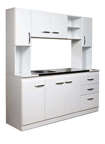 Mueble De Cocina Alacena + Bajomesada + Mesada Con Bacha Organizador Modular