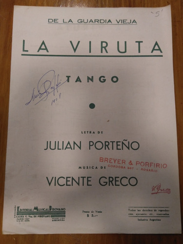 La Viruta Porteño Greco Tango Partitura