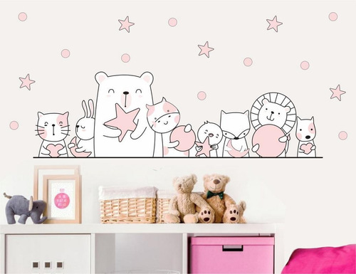 Adesivo De Parede Quarto Berço Animais Bolinhas