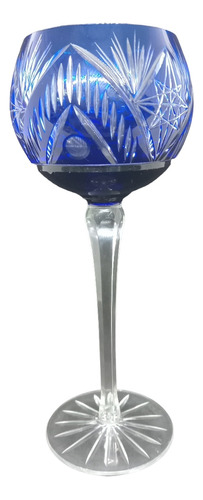 Hermosa Copa De Cristal Azul De Bohemia
