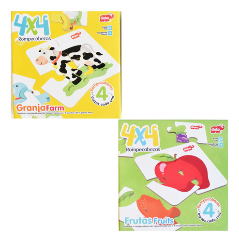 Kit De Juegos De Mesa 4 En 1 Rompecabezas Granja Y Frutas