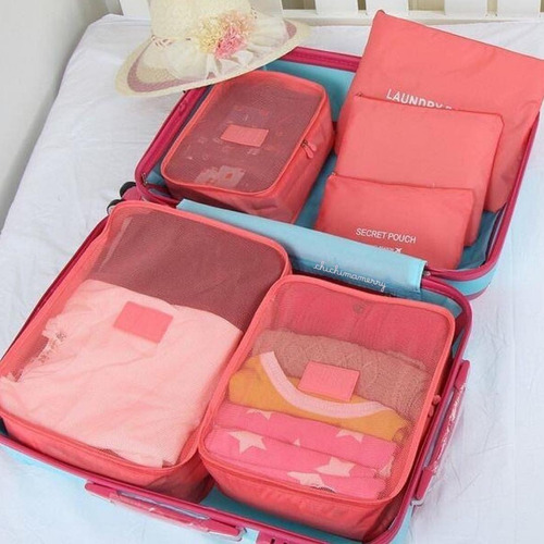 Set De 6 Organizador De Valijas, Kit Bolsos Ropa Color Liso