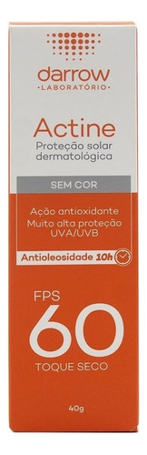 Protetor Solar Actine Antiacne e Antioleosidade Fps 60 Sem Cor 40g Darrow