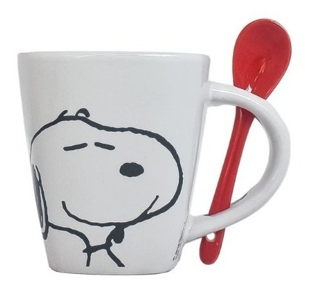 Taza De Ceramica Doble Vista Cuchara Peanuts Snoopy 440 Ml