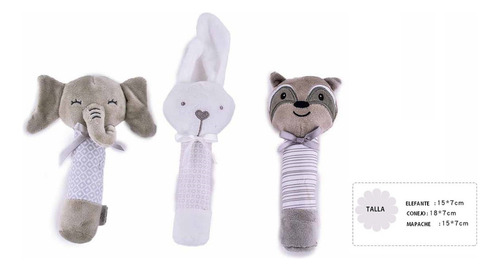 Set De 3 Sonajas For Bebe Juguete Peluche Felpa Extra Suave