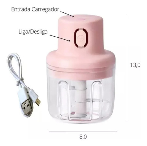 Mini Processador Moedor Elétrico Alho Sem Fio Alimentos Rosa