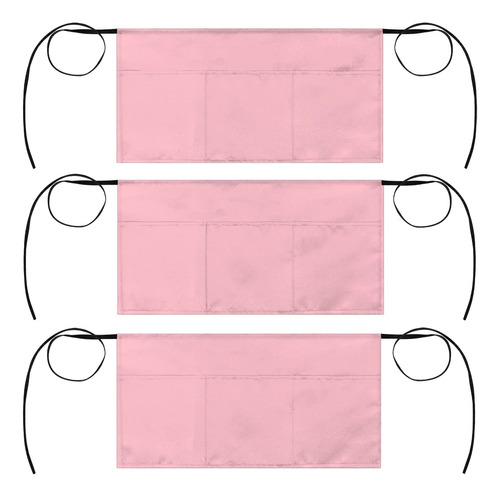 Elantal Servidor Rosa 3 Bolsillo Delantal Media Cintura Para