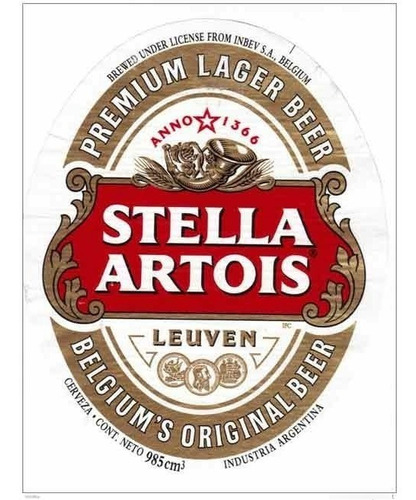 Carteles Antiguos Chapa 20x30cm Cerveza Stella Artois Dr-140