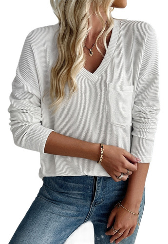 Camiseta De Manga Larga Con Cuello En V For Mujer