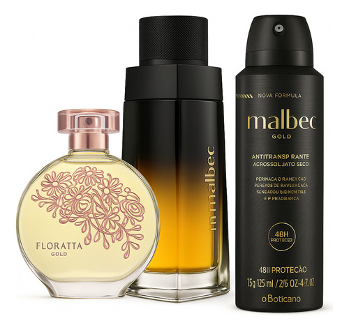 Combo Floratta Gold + Malbec Gold Perfume E Desodo (3 Itens)