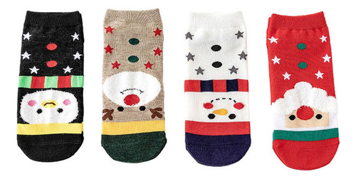 4 Pares Novedad Calcetines Al Tobillo Navidad Calcetín