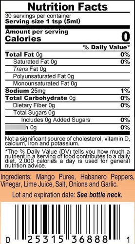 Salsa De Pimienta Habanero De Mango Puro 148 Ml