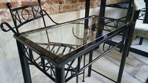 Imagen 2 de 10 de Escritorio De Hierro Con Cristal 10mm 110x50 + Sillon Romano
