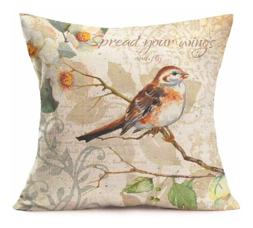 Asminifor Funda Almohada Algodon Lino Vintage Robin Bird And