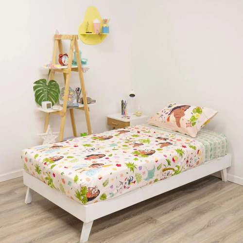 Kit Juego De Sabanas + Acolchado Piñata 1 1/2 Plaza Coral Claro Moana 2