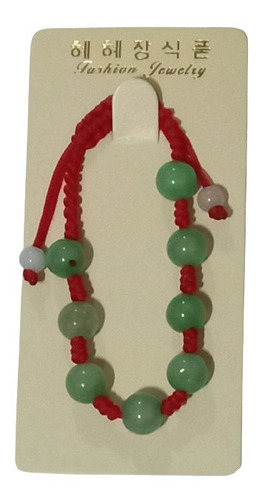 Pulsera China Verde Modelo A - Hilo Rojo