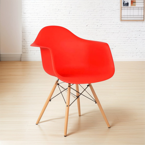 Silla Eames Plastico Madera Rojo