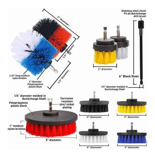 Imagen 6 de 10 de Set De 12 Cepillos Taladro Tapiz Limpieza Automotriz Hogar