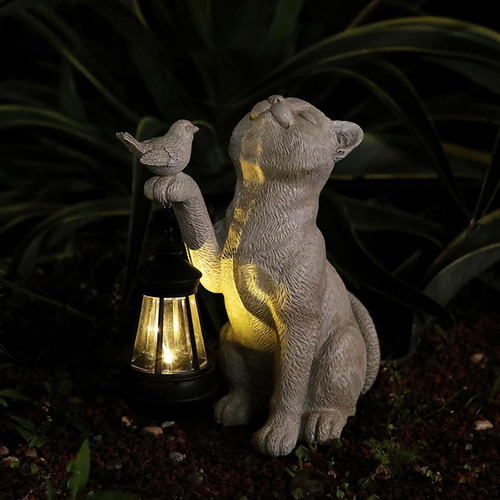 Estatua De Gato Con Luz Solar Para Jardín Al Aire Libre,