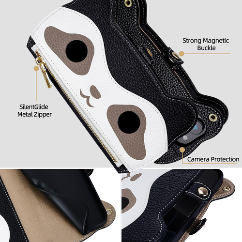 Funda Para Mujer Moto G55 5g Little Raccoon Wallet Con Ranura Para Tarjetas, Espejo De Maquillaje, Correa De Mano, Correa De Hombro, 6 Colores