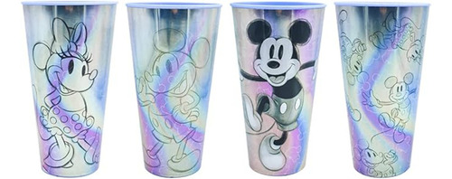 Juego De 4 Vasos De Plástico Plateado 700ml Mickey 100 Aniv