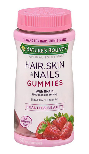 Natures Bounty Hair Skin & Nails Gummies X 80 Comp Frutilla