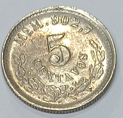 Moneda Republica 5 Centavos México Fecha 1904 Plata
