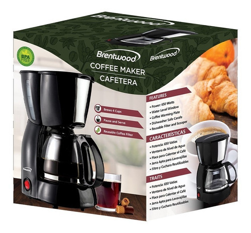 Cafetera Coffee Maker Negra 4 Tazas Brentwood De Goteo Color Negro